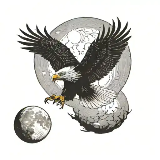 An Eagle Flies And A Full Moon Shines On Its Side Profile Tattoo