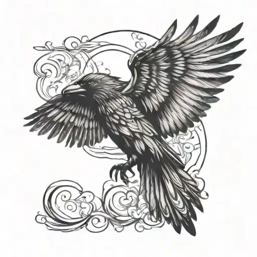 Crow Flying Away Spread Wings