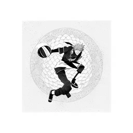 Combine Elements Of Naruto And Basketball In A Dynamic Action Pose