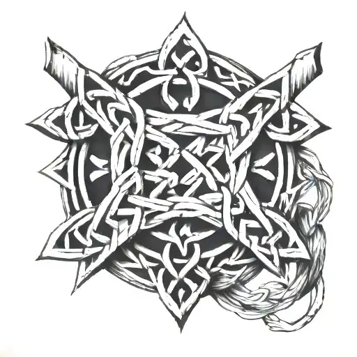 Celtic Knot Intertwined With Crossed Axes Crossing Over Eachother