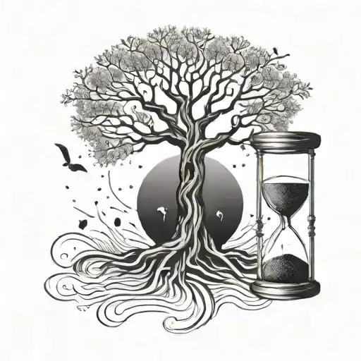 Tree Of Life With Hour Glass With Sand Falling