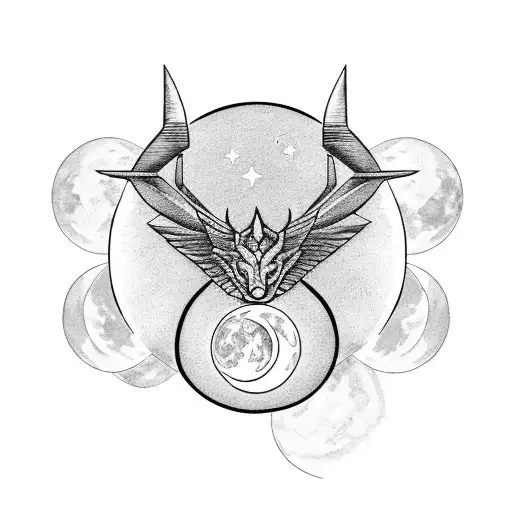 A Sagittarius Looking At The Moon At Night By A Lake In Black And White