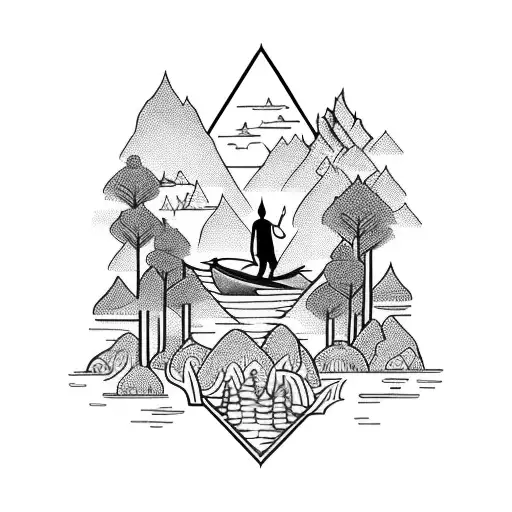 A Thai In A Frame As It Casts Its Light On The River In The Forest