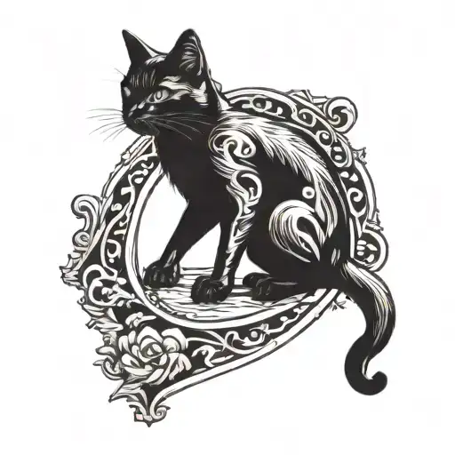 Black Cat Arched Over The Number 13