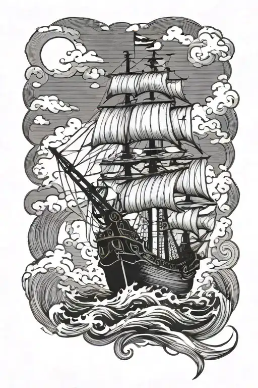 Pirate Ship Sailing Through Stormy