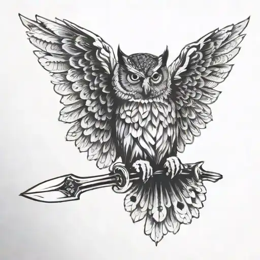An Owl Soaring Through The Air Holding Two Chef Knives
