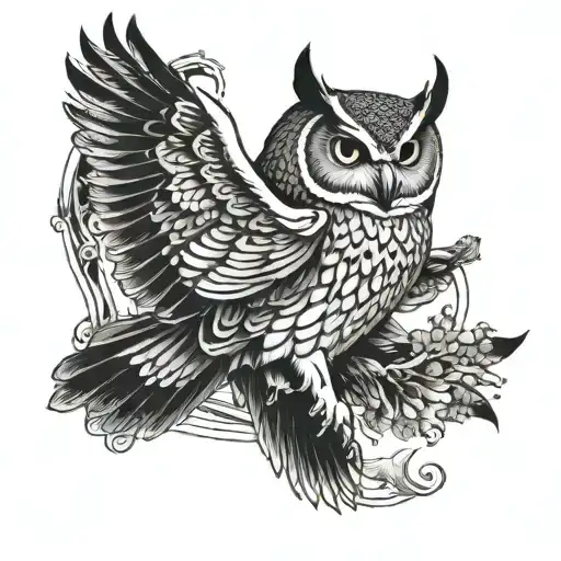 An Owl Catching A Fish Midair