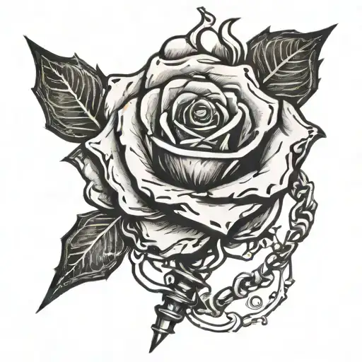 A Mechanical Rose Intertwined With A Wand From Harry Potter