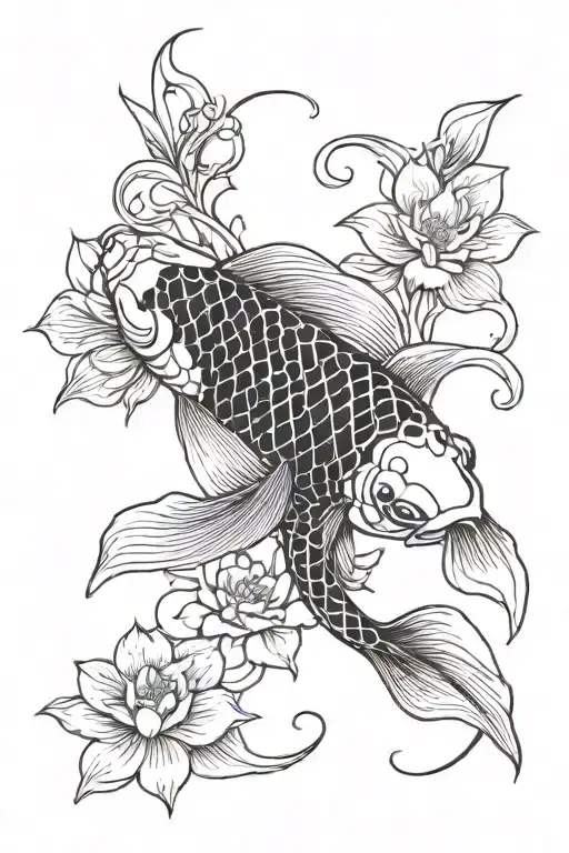 Koi Fish With Flower Surrounded