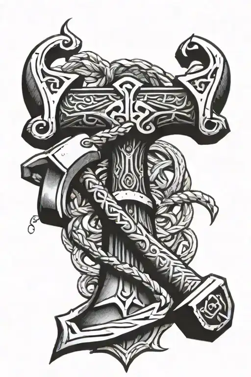 Thors Hammer With Runes And The Word Omerta