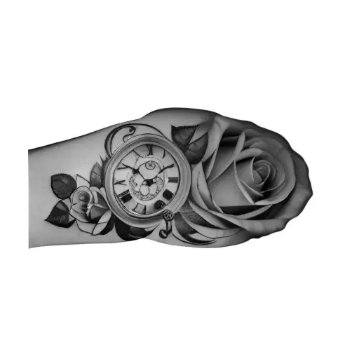 A Clock With Roses And A Skull