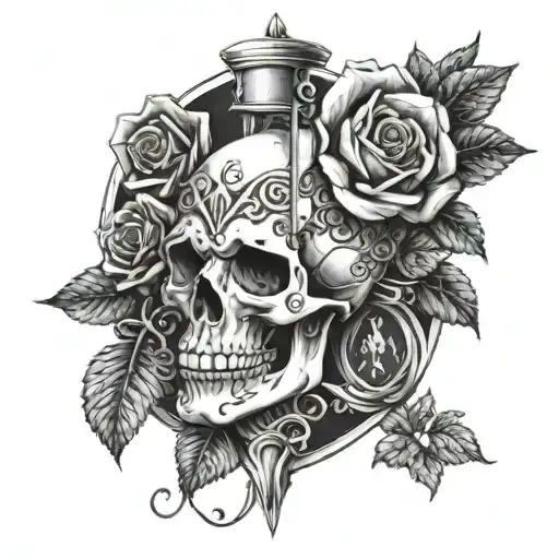Skull Hourglass With Roses