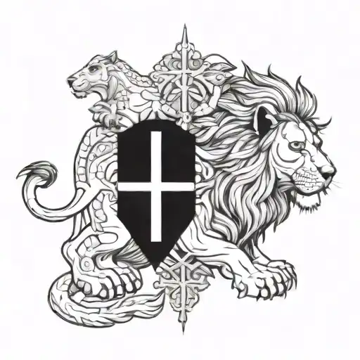 Lion And A Cristian Cross