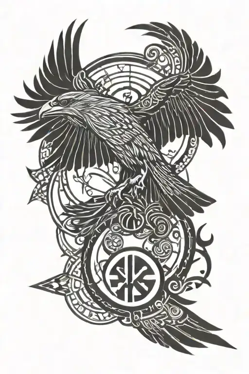 Odin Raven Flying Nordic Runes Intertwined