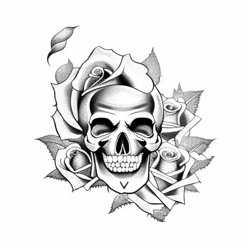 Sleeve Faded Skull And Roses In Cloud Background