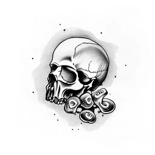 Raven Skull With Mushrooms Growing Around