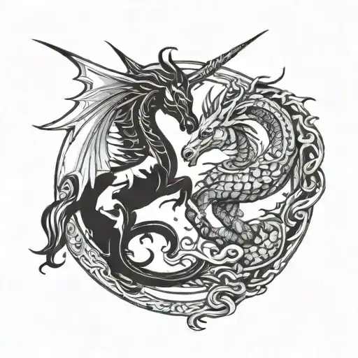 Unicorn And Dragon Fighting Yin And Yang