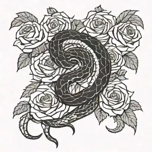A Snake Intertwining With A Knife Through A Bed Of Roses On The Spine