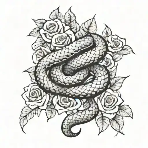 A Snake Intertwining With A Knife Through A Bed Of Roses On The Spine
