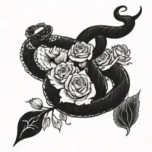 A Snake Intertwining With A Knife Through A Bed Of Roses On The Spine