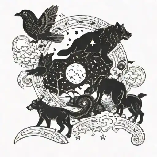 A Celestial Scene With Animals Representing Different Dreams