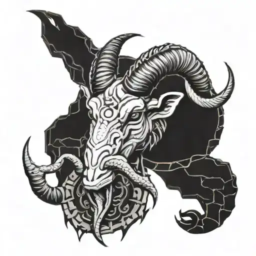 Ram And Scorpion Locked In Battle While Being Watched Over By Mythical Woman With Ram Horns