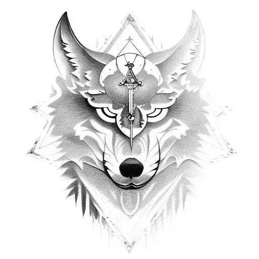 Moon Masonic Emblem Wolf