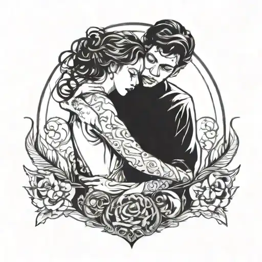 A Shadowy Figure Embracing A Person In A Dark Romance Scene
