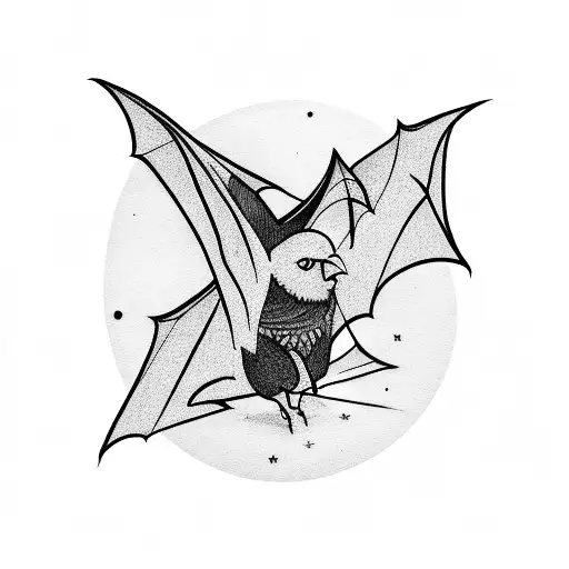 A Bat And A Crow Whit A Full Moon In The Back