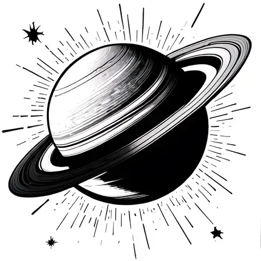 Saturn Planet With Flashes Like Stripes That Fly