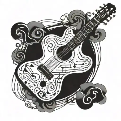 A Music-themed Tattoo Incorporating Elements Of A Guitar And Musical Notes