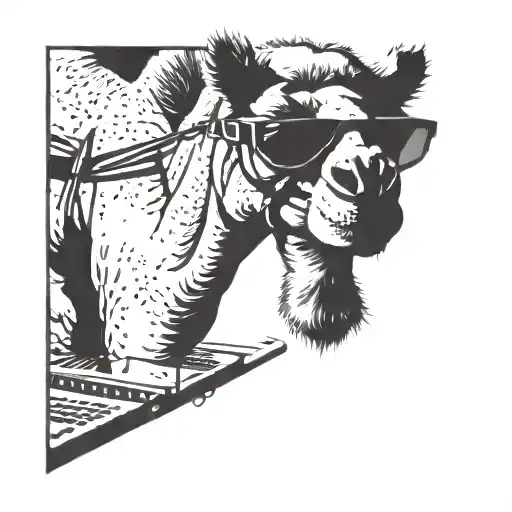 Camel Wearing Sunglasses Working Amon A Laptop