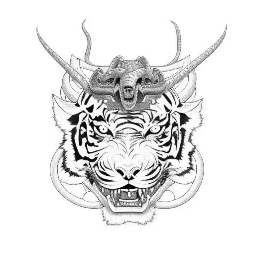 Hannya Mask With Snake On Top And A Tiger Head On Skull Around Forearm As Half Sleeve