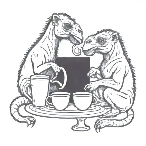 Camel And Monkey Having Coffee