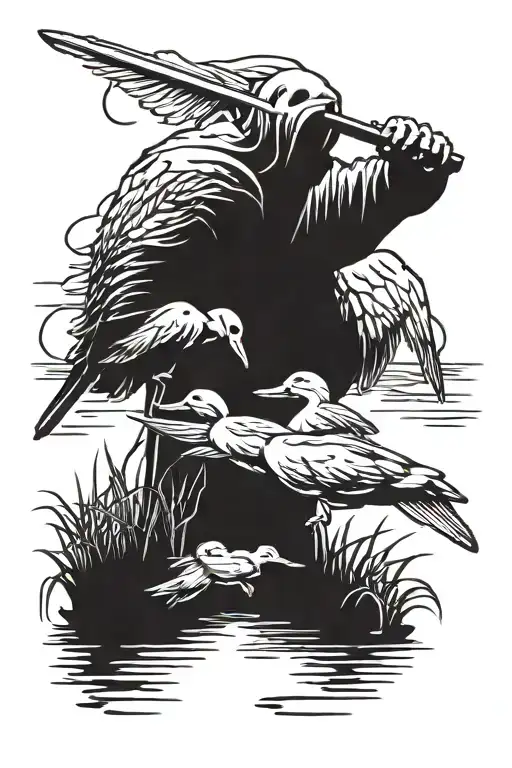Duck Hunting Skull Reaper Standing In Water Holding Ducks