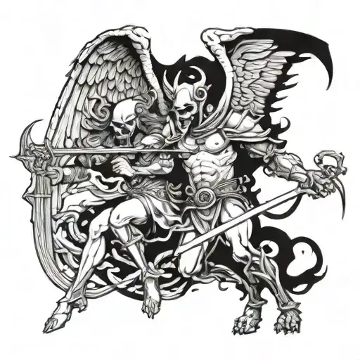 Demon Killing An Angel In Battle Scene