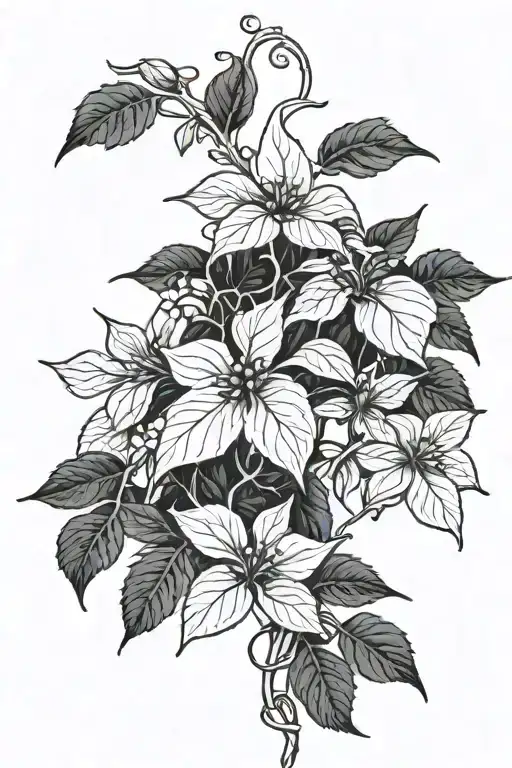 Virginia Creeper Vine And Leaves Intertwined With Dogwood Flowers