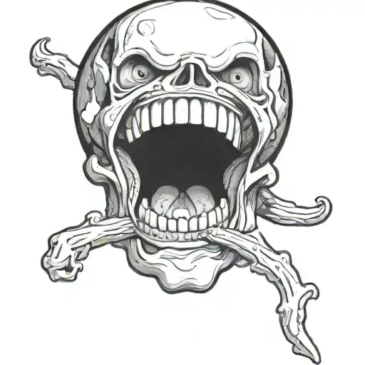 Luffy's Skull With Opened Mouth Open And Tongue