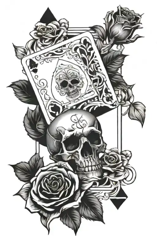 Black And Blue Ace Card With Dead Rose And Skull Surrounded