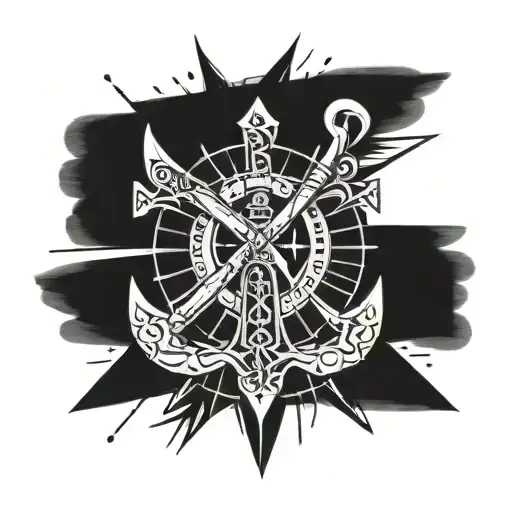An Egyptian Ankh Symbol Intertwined With A Boat Compass Design