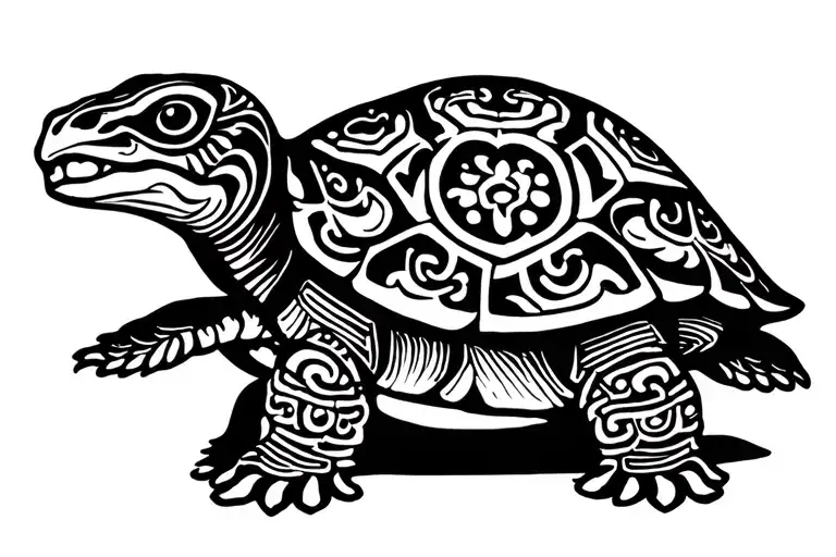 Turtle With Maori Tattoo Symbol