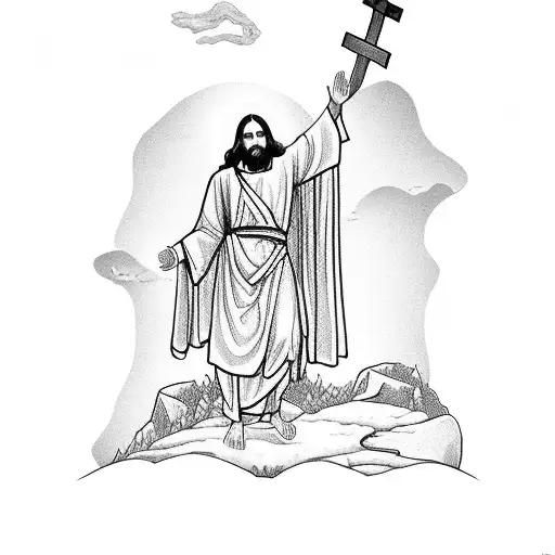 Jesus Crossing On The Mountain Golgath With Father Death Praying On His Knees