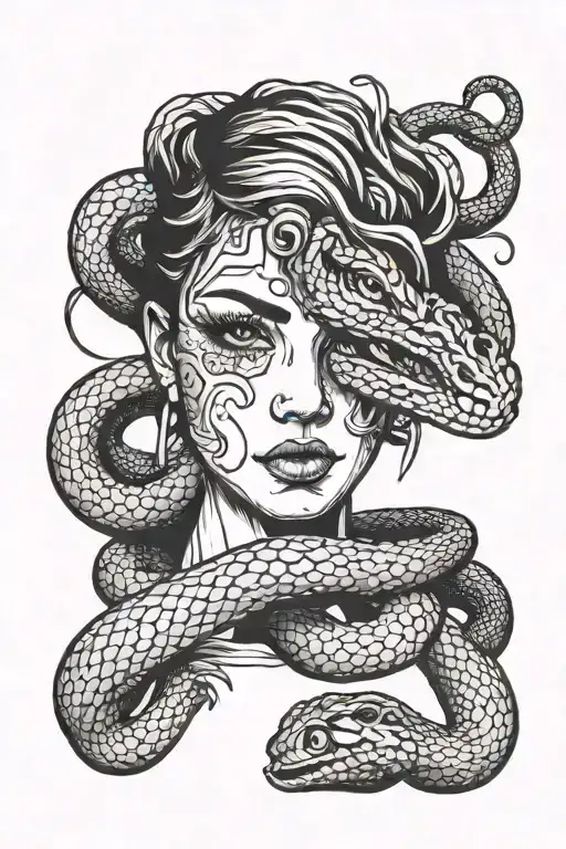 Girl Head On Snake Head Black Eyes