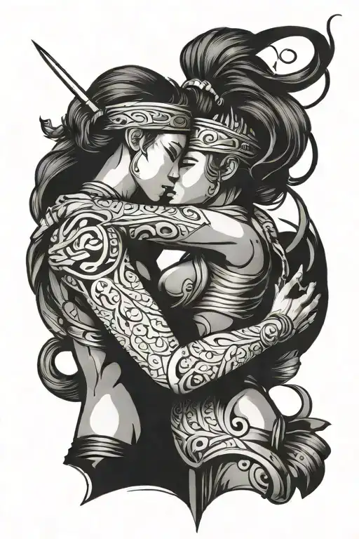 Woman Warrior Holding Each Other
