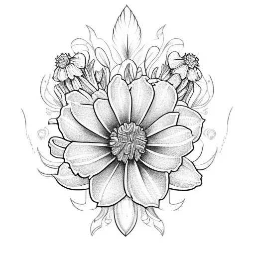 Bouquet Of Marigold Daisy Gladiolus Hawthorn Together