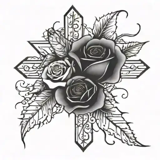 A Cross With A Single Rose And Thorns Wrapped