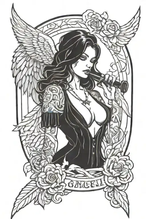 Sexy Woman Gangster Girl Angel Tattoo