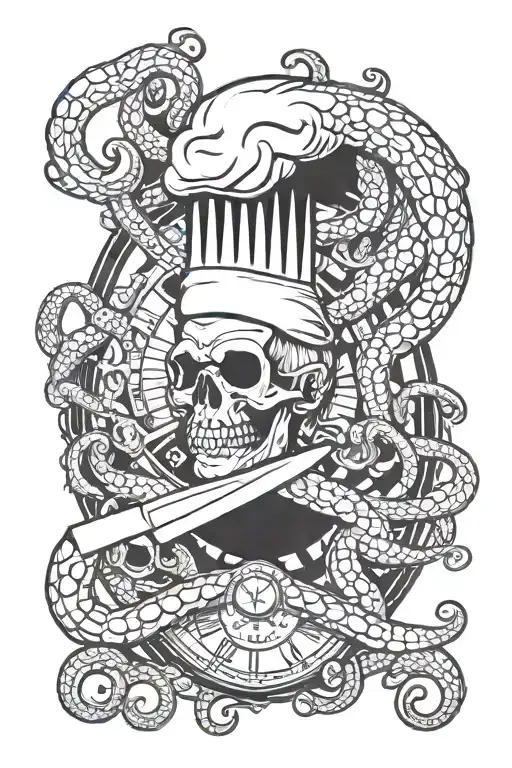 Chef Knife Clock Octopus Chef Kitchen