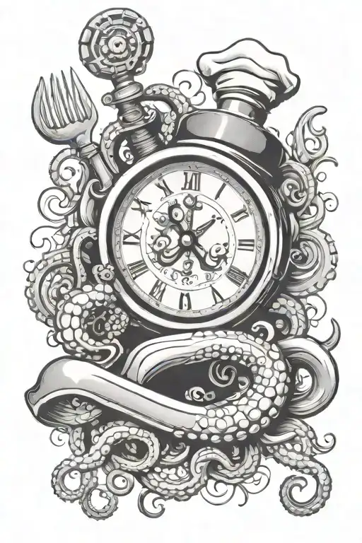 Chef Knife Clock Octopus Chef Kitchen