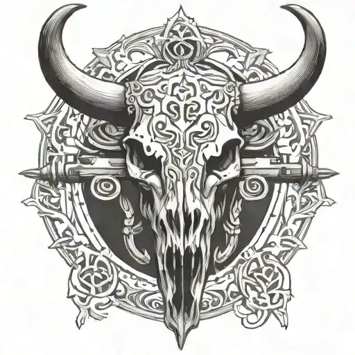 Bull Skull With Guns Crossed